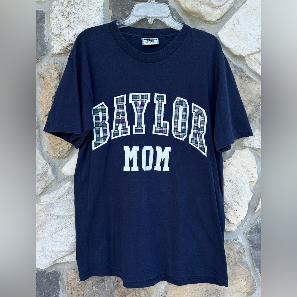 Vintage Y2K Lee Tshirt Baylor University Mom Embroidered Quilt Patches Blue Sz L